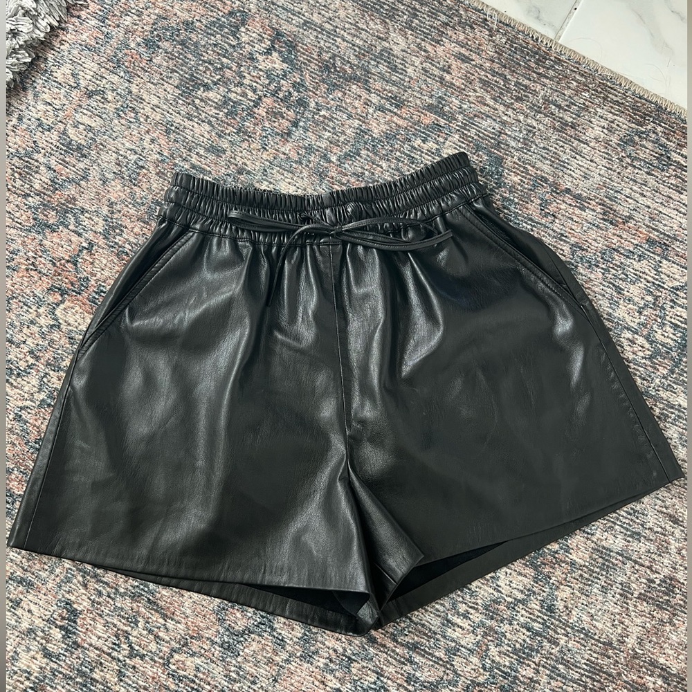Good American faux leather drawstring shorts